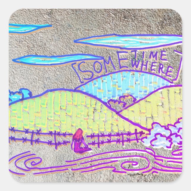 Somewhere / Sometime on silvery background Square Sticker (Front)
