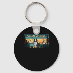 Somewhere With My Border Collie Vintage Hiking Gif Key Ring