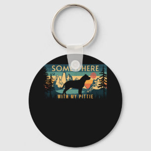 Somewhere With My Pittie Vintage Hiking Camping Gi Key Ring