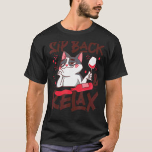 Sommelier Wine Drinking Tasting Pun Cat Sip Back & T-Shirt
