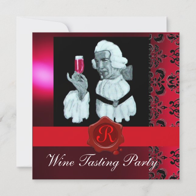 SOMMELIER WINE TASTING PARTY RED WAX SEAL MONOGRAM INVITATION (Front)