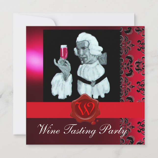 SOMMELIER WINE TASTING PARTY RED WAX SEAL MONOGRAM INVITATION (Front)