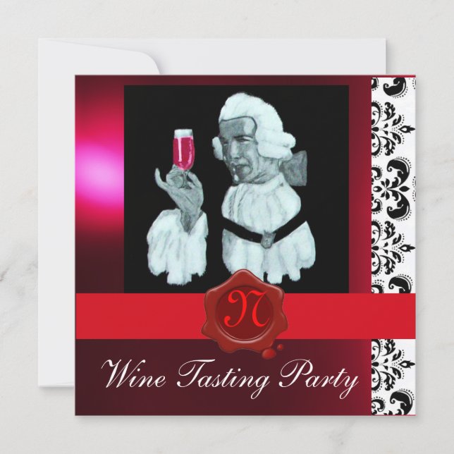 SOMMELIER WINE TASTING PARTY RED WAX SEAL MONOGRAM INVITATION (Front)