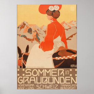 Sommer and Graubunden Schweiz Vintage Travel Poste Poster