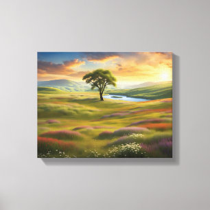 Sommerwiesen Landschaft bei Sonnenuntergang Canvas Print
