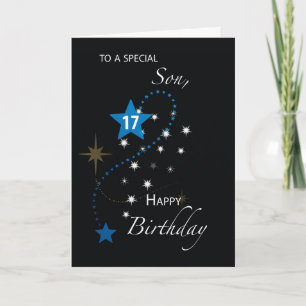 Son 17th Birthday Star Inspirational Blue & Black Card