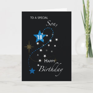 Son 18th Birthday Star Inspirational Blue & Black Card