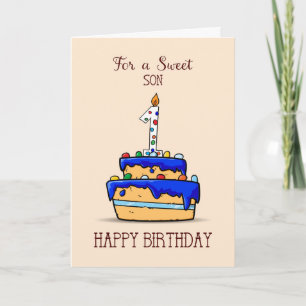 Son 1st Birthday, 1 on Sweet Blue Cake Card