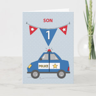 Son 1st Birthday Blue Police Car Card