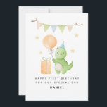 Son 1st Birthday Card Cute Watercolor Dinosaur<br><div class="desc">Pesonalized Son 1st Birthday Card Cute Watercolor Dinosaur : Celebrate your little one’s big milestone with this cute dinosaur watercolor 1st birthday card for your son! colourful bunting flags, stars, balloons, and gift boxes, this design is full of joy and playful charm — perfect for your baby boy’s first birthday...</div>