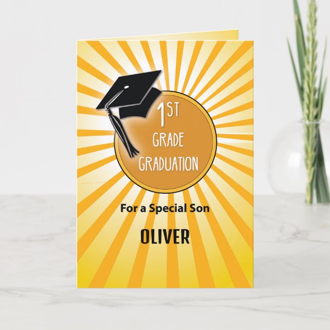 Son 1st Grade Graduation Hat on Sun Card (Front)