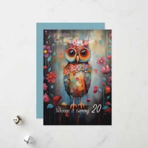 Son 20th Birthday Abstract Owl Holiday Card