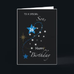 Son 26th Birthday Star Inspirational Blue & Black Card<br><div class="desc">This black card that features an assortment of colored stars would be the perfect card to give to a special son once he commemorates his 26th birthday. An inspirational inside message comes along with this card.</div>