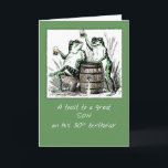 Son 30th Birthday Frogs Toasting with Beer Card<br><div class="desc">A toast to your son will be the perfect card as he turns 30. For the guy who enjoys beer,  this vintage image of two fronts toasting over a barrel of beer will be quite funny. Cheers to your son's 30th birthday!</div>