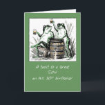 Son 30th Birthday Frogs Toasting with Beer Card<br><div class="desc">A toast to your son will be the perfect card as he turns 30. For the guy who enjoys beer,  this vintage image of two fronts toasting over a barrel of beer will be quite funny. Cheers to your son's 30th birthday!</div>