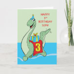 Son, 3rd Birthday Dinosaur Card<br><div class="desc">The cute dinosaur on this card’s cover is ready to party with the party hat on his head and birthday gift on his back. Let him join in the celebration of your son’s 3rd birthday,  give this card to your son on his special day.</div>