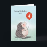 Son 4th Birthday Cute Hedgehog with Balloon Card<br><div class="desc">An adorable hedgehog is holding a red balloon with the number four on it. This card will be perfect to git your special son once he turns 4 years old very soon. So,  what are you waiting for? Get your copy of this card today.</div>