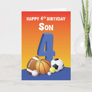 Son 4th Birthday Sports Balls Card