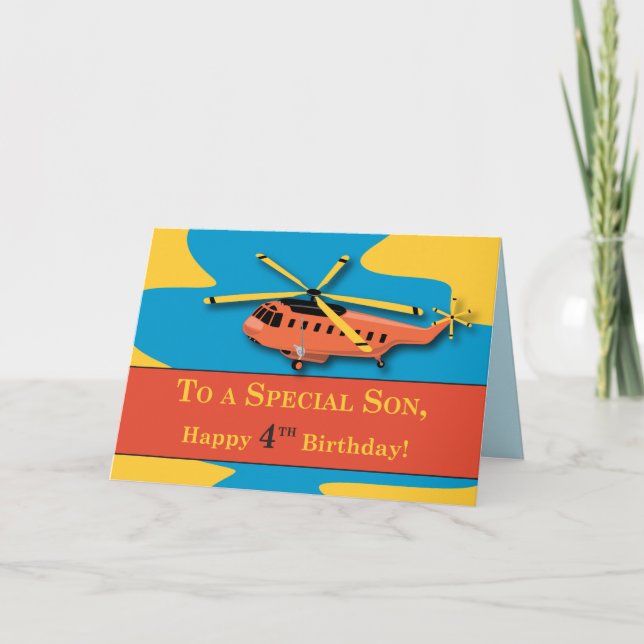 Son, 4th Birthday with Helicopter Card (Front)