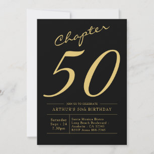 Son 50th Birthday 50 Years Old Black Gold Party Invitation