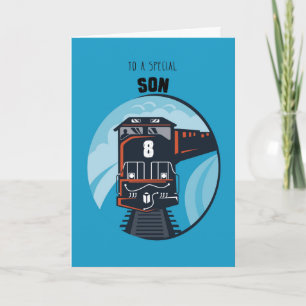 Son 8th Birthday Train, Little Boy, Blue Card