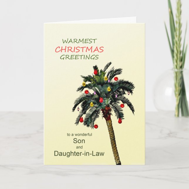 Son and Daughter-in-Law Christmas Palm Tree Holiday Card (Front)