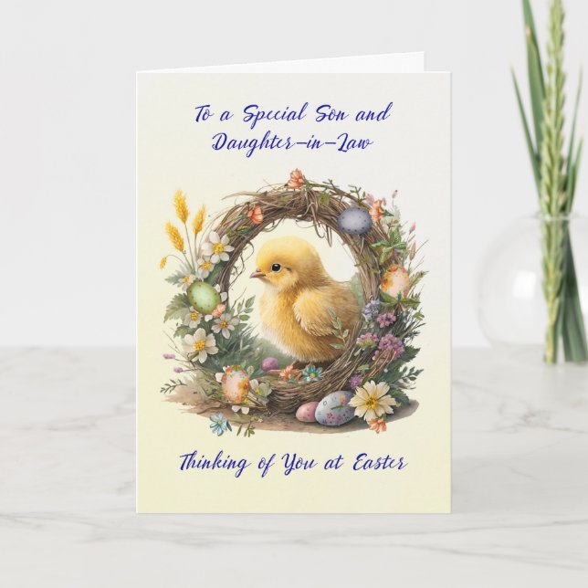 Son and Daughter-in-Law Easter Chick in Grapevine Card (Front)