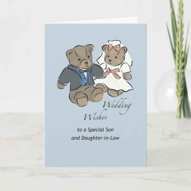 Son and Daughter in Law Teddy Bear Wedding Wishes Card (Front)