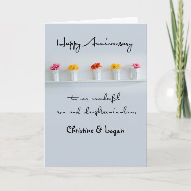 Son and Daughter-in-Law Wedding Anniversary Row Card (Front)