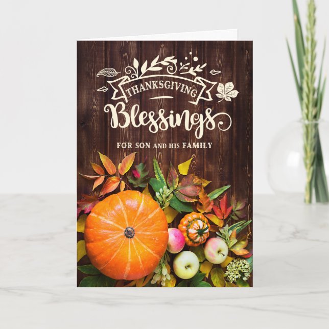 Son and Family Thanksgiving Blessings Pumpkins Holiday Card (Front)