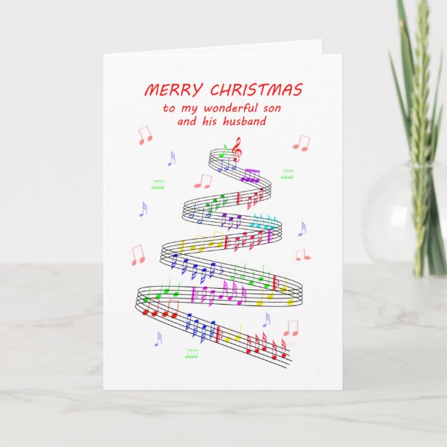 Son and his Husband Sheet Music Christmas Holiday Card (Front)