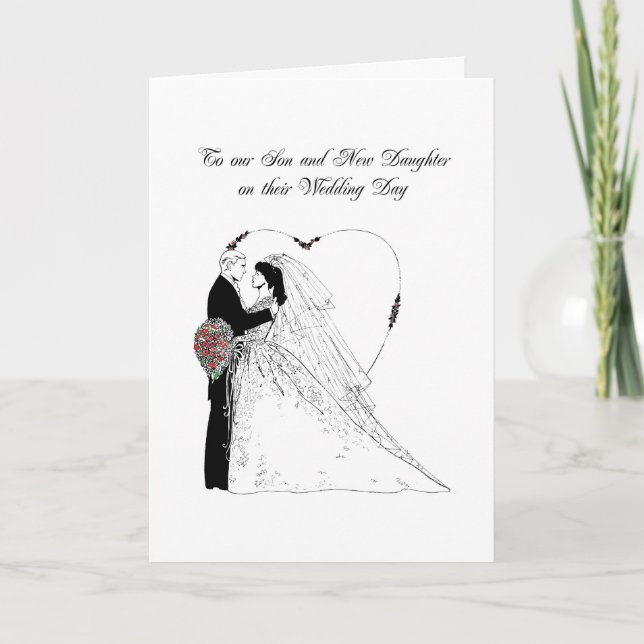 Son and New Daughter Wedding Black and White Card (Front)