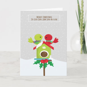 Son and Son-in-law Cute Bird Couple Christmas Card