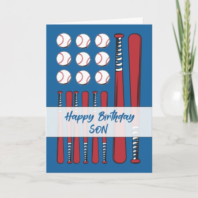 Son Baseball Flag Birthday Red White Blue Card (Front)