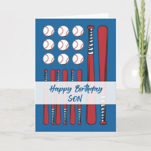 Son Baseball Flag Birthday Red White Blue Card