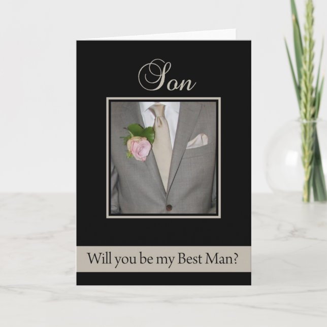 Son Best Man request Grey Suit Invitation (Front)