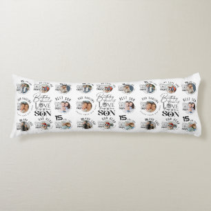 Son Birthday 8 Photo Collage Typography Body Cushion