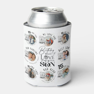 Son Birthday 8 Photo Collage Typography Can Cooler