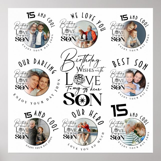 Son Birthday 8 Photo Collage Typography  Poster (Front)
