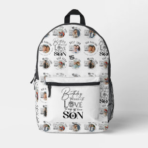 Son Birthday 8 Photo Collage Typography Printed Backpack