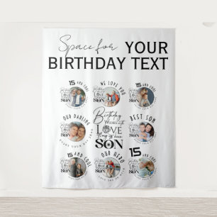 Son Birthday 8 Photo Collage Typography Tapestry