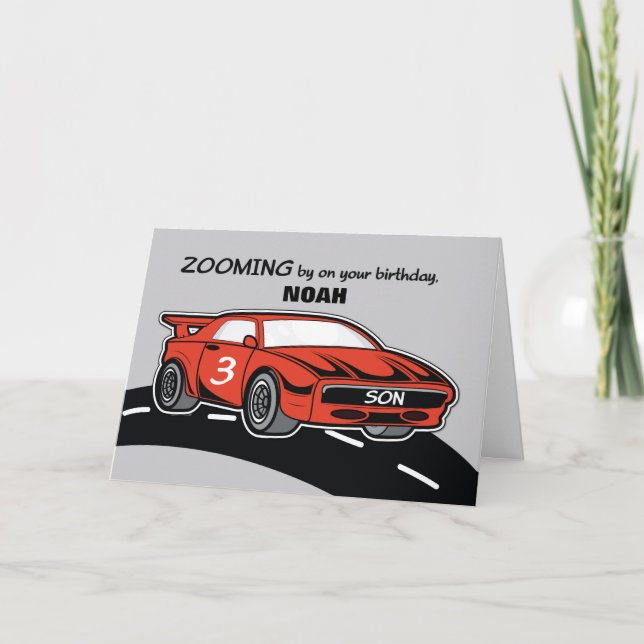 Son Birthday Age 3 Red Sports Car Card (Front)