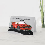 Son Birthday Age 4 Red Sports Car Card<br><div class="desc">This red sportscar is zooming in with a funny birthday greeting for your son who is ready to celebrate his 4th birthday soon. Tp make this card more exciting,  we have allowed a customisation option on the front so you can put his name on it.</div>