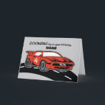 Son Birthday Age 4 Red Sports Car Card<br><div class="desc">This red sportscar is zooming in with a funny birthday greeting for your son who is ready to celebrate his 4th birthday soon. Tp make this card more exciting,  we have allowed a customisation option on the front so you can put his name on it.</div>
