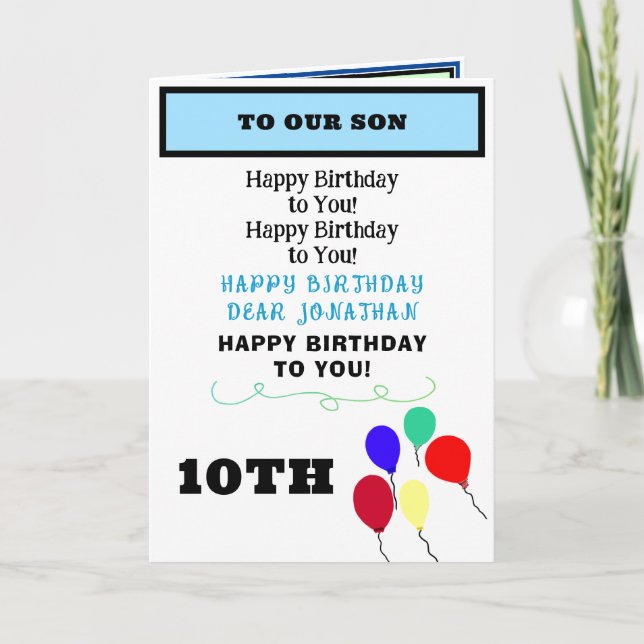Son Birthday Balloons Cupcakes NAME   Card (Front)