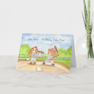 Son Birthday Baseball Teddy Bear and Cavalier King Card