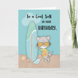 Son Birthday Beach Cool Racoon in Sunglasses Card