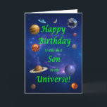 Son Birthday Best in the Universe  Card<br><div class="desc">Give your space loving son the best birthday card ever! Tell your son that he is the best in the universe. A space scene with all the planets and the moon aligning to wish a very happy birthday.</div>
