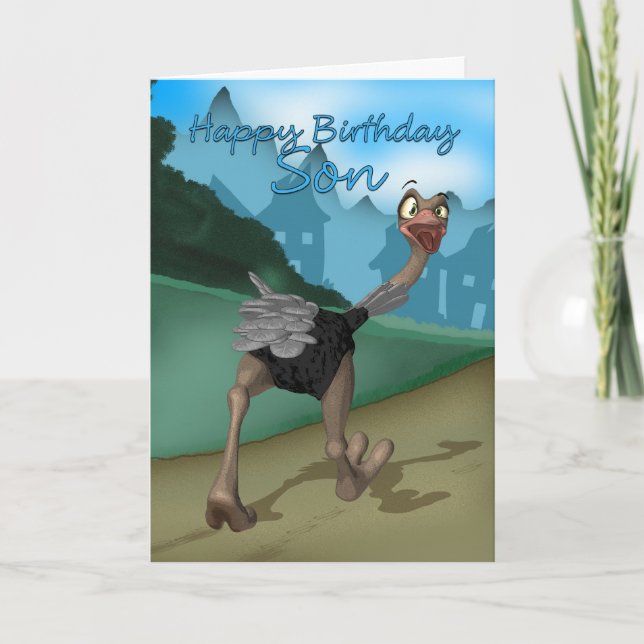 Son Birthday Card - Cartoon Ostrich - Digital Pain (Front)