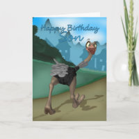Son Birthday Card - Cartoon Ostrich - Digital Pain